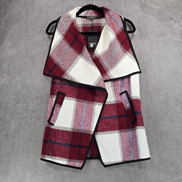 Yacun Vest Lapel Open Front Buffalo Plaid Sleeveless Cardigan Jacket Women Small - Picture 1 of 10